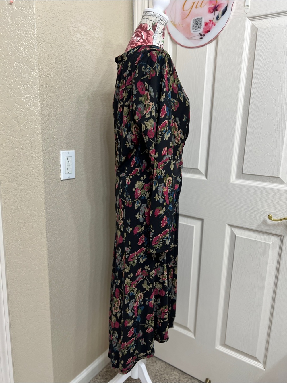 Ralph Lauren Black Floral Long Sleeve Handkerchief Hem Dress - Picture 3 of 10